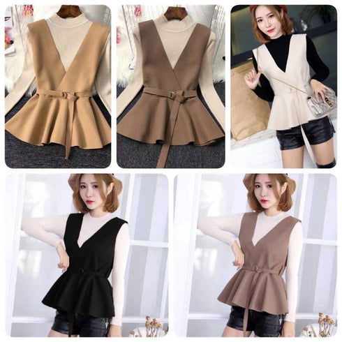 Women Warm Turtle Neck With V-neck Sleeves Peplum Tops